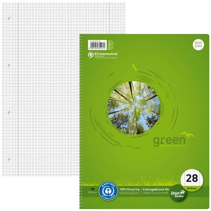 Artikelbild für Ursus Collegeblock green Lineatur 28 kariert DIN A4 Innen- und Außenrand, 1 Block, Artikelnummer 821207