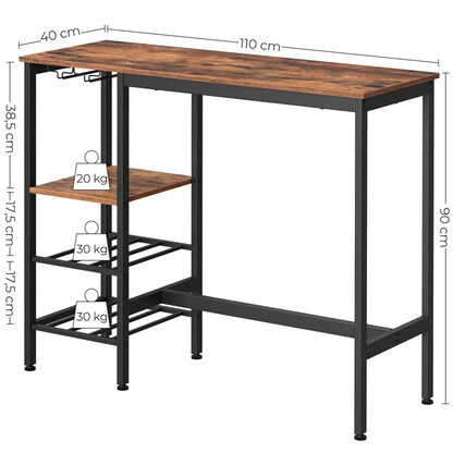 Artikelbild 5 für VASAGLE Bistrotisch rechteckig Spanplatte braun 110,0 x 40,0 x 90,0 cm, 1 St., Artikelnummer 290456
