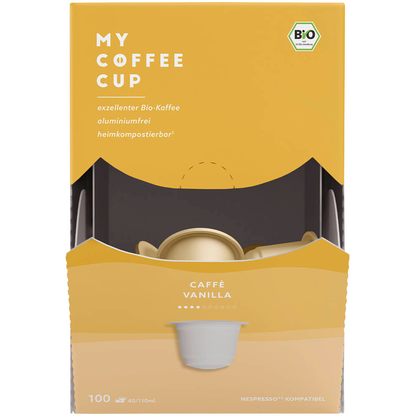 Artikelbild 2 für MY COFFEE CUP VANILLA Bio-Kaffeekapseln, Arabica- und Robustabohnen 100 Stück, Artikelnummer 672259