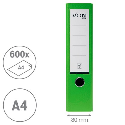 Artikelbild 4 für VON LEITZ Ordner grün Karton 8,0 cm DIN A4, 1 St., Artikelnummer 635726