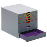Artikelbild 1 für DURABLE Schubladenbox VARICOLOR® dunkelgrau mit bunten Farblinien 760727, DIN A4 mit 7 Schubladen, 1 St., Artikelnummer 823401