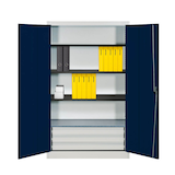 Artikelbild 1 für mauser Stahlschrank entero BFZ5 - 12 7035/5003 lichtgrau, saphirblau 4 Fachböden 120,0 x 50,0 x 195,0 cm, aufgebaut, 1 St., Artikelnummer 258501