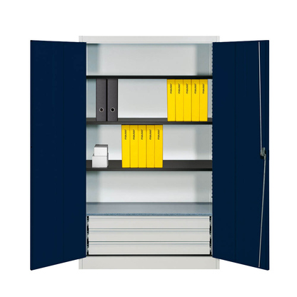 Artikelbild für mauser Stahlschrank entero BFZ5 - 12 7035/5003 lichtgrau, saphirblau 4 Fachböden 120,0 x 50,0 x 195,0 cm, aufgebaut, 1 St., Artikelnummer 258501