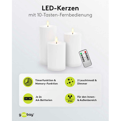 Artikelbild 3 für goobay LED-Kerzen weiß, 3 St., Artikelnummer 725422
