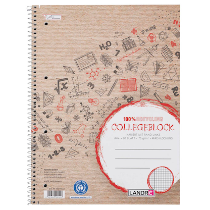 Artikelbild 7 für LANDRÉ® Collegeblock Recycling kariert DIN A4 Innenrand, 1 St., Artikelnummer 298267