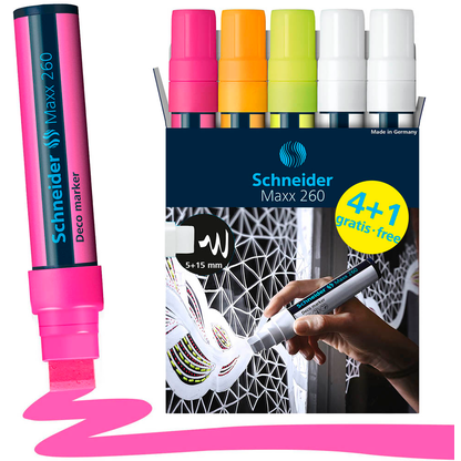 Artikelbild für 4 + 1 GRATIS: Schneider Maxx 260 Kreidemarker farbsortiert 5,0 - 15,0 mm, 4 St. + GRATIS 1 St., Artikelnummer 514186