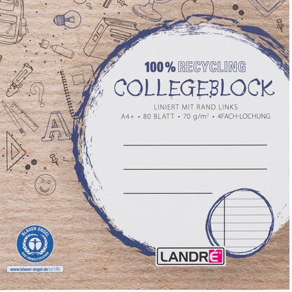 Artikelbild 6 für LANDRÉ® Collegeblock Recycling liniert DIN A4 Innenrand, 1 St., Artikelnummer 298279