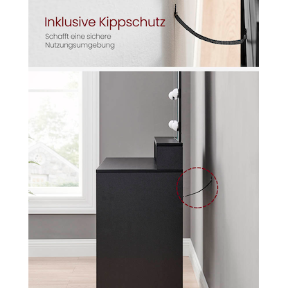 Artikelbild 9 für VASAGLE Schminktisch rechteckig Melamin, Spanplatte schwarz 80,0 x 40,0 x 145,0 cm, 1 St., Artikelnummer 438687