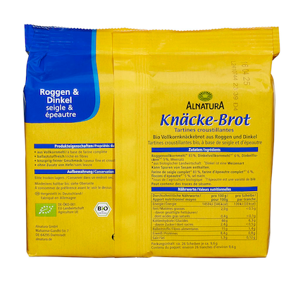 Artikelbild 5 für ALNATURA Bio Roggen & Dinkel Knäckebrot 250,0 g, 1 St., Artikelnummer 293138
