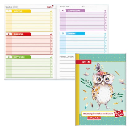 Artikelbild für ROTH Hausaufgabenheft Eule Lieselotte Klipp & Klar liniert DIN A5 ohne Rand, 96 Blatt, 1 St., Artikelnummer 580359