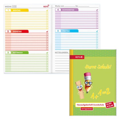 Artikelbild für ROTH Hausaufgabenheft Hurra Schule Klipp & Klar liniert DIN A5 ohne Rand, 96 Blatt, 1 St., Artikelnummer 580524