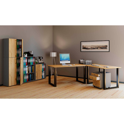 Artikelbild 4 für VCM my office Lona Schreibtisch honig-eiche L-Form, U-Fuß-Gestell schwarz 190,0 x 80,0/160,0 cm, Artikelnummer 268977