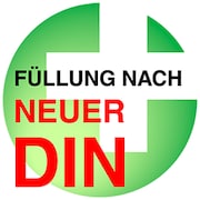 Kreisförmiges Logo, grünes Feld mit weißem Kreuz, beschriftet mit 