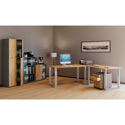 Artikelbild 4 für VCM my office Lona Schreibtisch honig-eiche L-Form, U-Fuß-Gestell silber 190,0 x 50,0/160,0 cm, Artikelnummer 268658