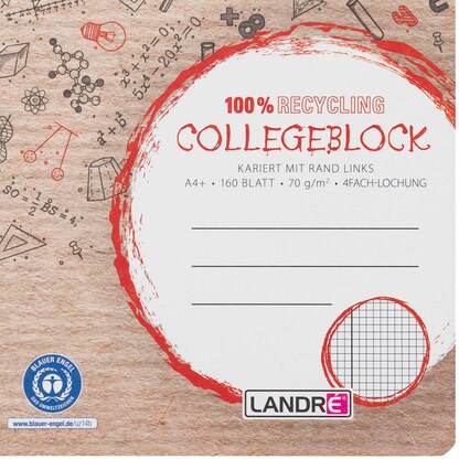 Artikelbild 6 für LANDRÉ® Collegeblock Recycling kariert DIN A4 Innenrand, 1 St., Artikelnummer 298287