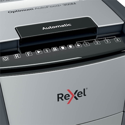 Artikelbild 7 für Rexel Optimum AutoFeed+ 300M Aktenvernichter mit Partikelschnitt P-5, 2 x 15 mm, bis 300 Blatt, schwarz, Artikelnummer 267561