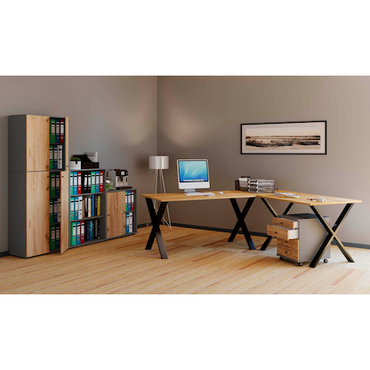 Artikelbild 5 für VCM my office Lona Schreibtisch honig-eiche rechteckig, X-Fuß-Gestell schwarz 190,0 x 80,0 cm, Artikelnummer 269476