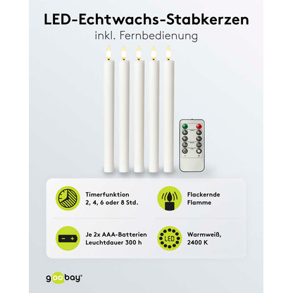 Artikelbild 2 für goobay LED-Kerzen weiß, 5 St., Artikelnummer 725459