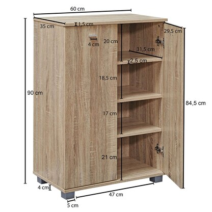 Artikelbild 2 für WOHNLING Schuhschrank, WL1.175 sonoma-eiche 3 Fachböden 60,0 x 35,0 x 90,0 cm, Artikelnummer 904744
