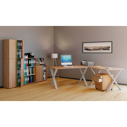 Artikelbild 4 für VCM my office Lona Schreibtisch honig-eiche rechteckig, X-Fuß-Gestell silber 220,0 x 80,0 cm, Artikelnummer 269229