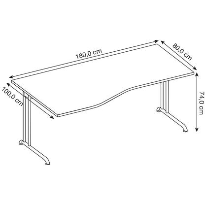 Artikelbild 2 für HAMMERBACHER Altus Schreibtisch ahorn Trapezform, C-Fuß-Gestell silber 180,0 x 80,0/100,0 cm, Artikelnummer 963751