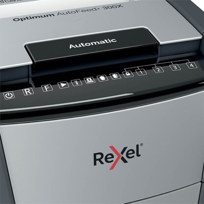 Artikelbild 7 für Rexel Optimum AutoFeed+ 300X Aktenvernichter mit Partikelschnitt P-4, 4 x 26 mm, bis 300 Blatt, schwarz, Artikelnummer 267577