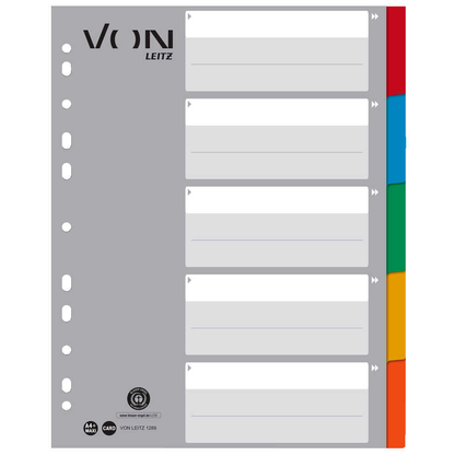 Artikelbild für VON LEITZ Register DIN A4 Vollformat blanko grau-weiß 5-teilig, 1 Satz, Artikelnummer 635866