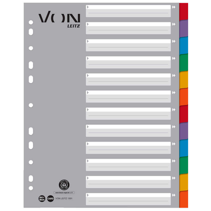 Artikelbild für VON LEITZ Register DIN A4 Vollformat blanko grau-weiß 12-teilig, 1 Satz, Artikelnummer 635908