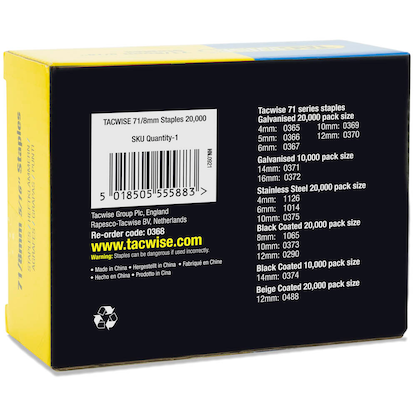 Artikelbild 5 für TACWISE™ Tackerklammern Typ 71/8mm, 0368 8 mm, 20.000 St., Artikelnummer 584746