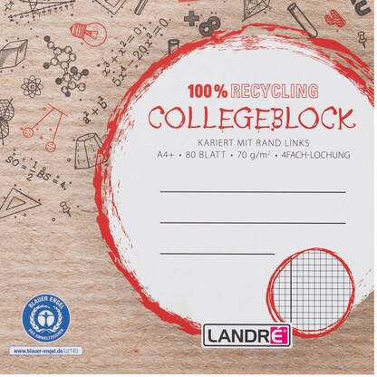 Artikelbild 5 für LANDRÉ® Collegeblock Recycling kariert DIN A4 Innenrand, 1 St., Artikelnummer 298267