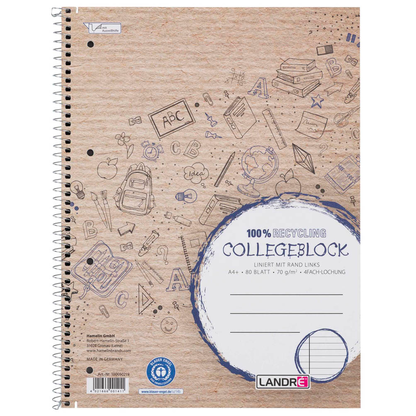 Artikelbild 2 für LANDRÉ® Collegeblock Recycling liniert DIN A4 Innenrand, 1 St., Artikelnummer 298279