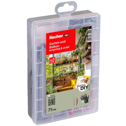 Artikelbild für fischer easyDIY Box Garten und Balkon rostfrei 553339 Dübel- und Schrauben-Sortiment, 71-teilig, Artikelnummer 480357