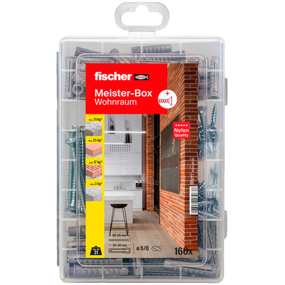 Artikelbild 5 für fischer Meister-Box Wohnraum 513777 Dübel- und Schrauben-Sortiment, 160-teilig, Artikelnummer 479578