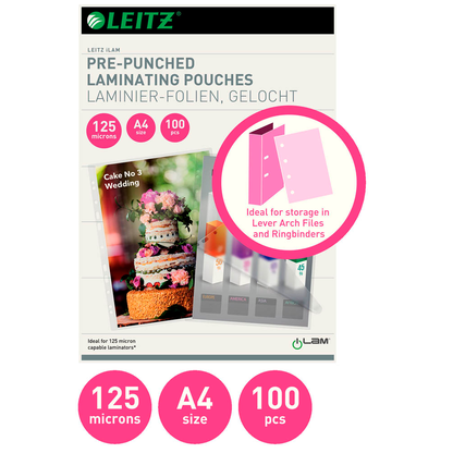 Artikelbild 9 für LEITZ Laminierfolien glänzend für A4 125 micron Universal-Lochung, 100 St., Artikelnummer 394662