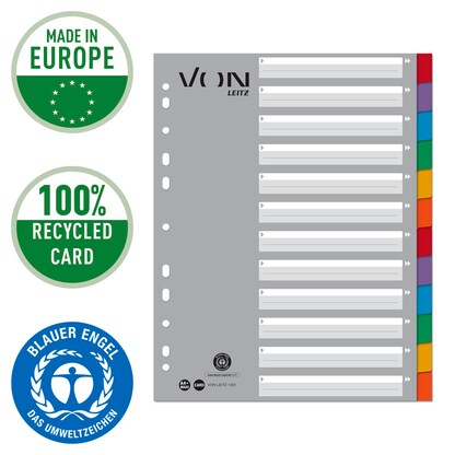 Artikelbild 3 für VON LEITZ Register DIN A4 Vollformat blanko grau-weiß 12-teilig, 1 Satz, Artikelnummer 635908