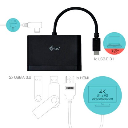 Artikelbild 4 für i-tec® Travel USB C/HDMI, USB 3.0 A Adapter, Artikelnummer 662159