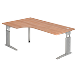 Artikelbild 1 für HAMMERBACHER US82 höhenverstellbarer Schreibtisch nussbaum L-Form, C-Fuß-Gestell silber 200,0 x 80,0/120,0 cm, Artikelnummer 860472