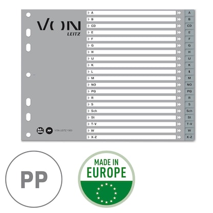 Artikelbild 4 für VON LEITZ Register DIN A4 Halbformat A-Z grau-weiß 20-teilig, 1 Satz, Artikelnummer 636088