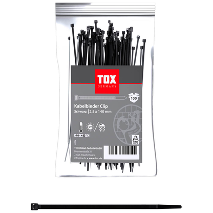 Artikelbild für TOX Kabelbinder Clip schwarz 140,0 mm x 2,5 mm, 100 St., Artikelnummer 560419