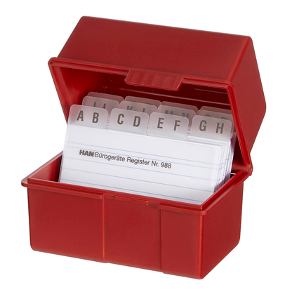 Artikelbild 2 für HAN A8 Karteikasten DIN A8 für 200 Karteikarten rot mit Deckel, Artikelnummer 244804