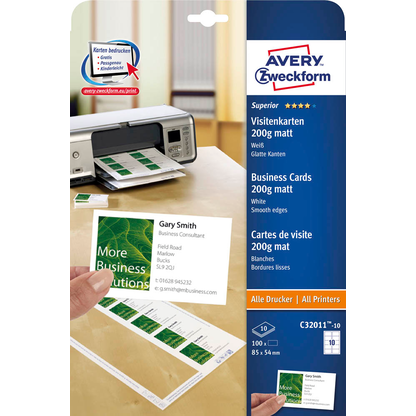 Artikelbild 6 für AVERY Zweckform Visitenkarten C32011-10 matt weiß 200 g/qm, 100 St., Artikelnummer 626143