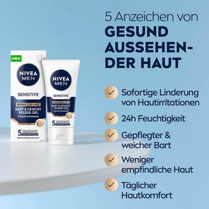Artikelbild 3 für NIVEA MEN SENSITIVE BART & GESICHT Gesichtspflege-Gel 50 ml, Artikelnummer 579187
