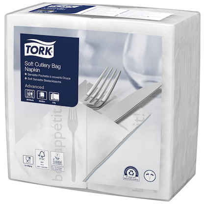 Artikelbild für TORK Bestecktaschen Soft Guten Appetit weiß 9,8 x 19,8 cm, 1.200 St., Artikelnummer 699247