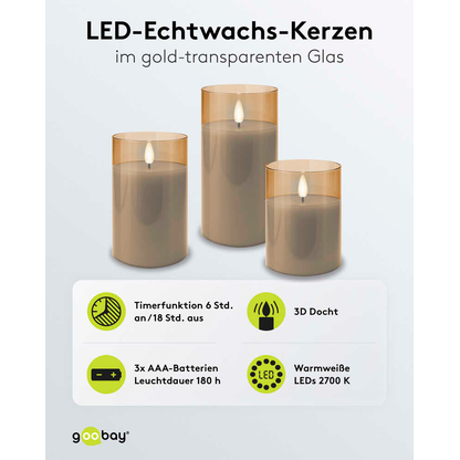 Artikelbild 3 für goobay LED-Kerzen gold, 3 St., Artikelnummer 725509