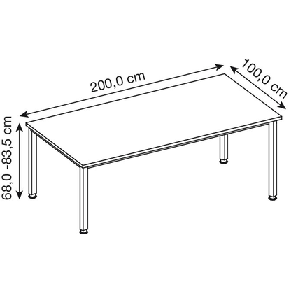 Artikelbild 2 für HAMMERBACHER Akandia höhenverstellbarer Schreibtisch lichtgrau rechteckig, 4-Fuß-Gestell silber 200,0 x 100,0 cm, Artikelnummer 626679
