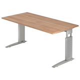 Artikelbild 1 für HAMMERBACHER US16 höhenverstellbarer Schreibtisch nussbaum rechteckig, C-Fuß-Gestell silber 160,0 x 80,0 cm, Artikelnummer 860914
