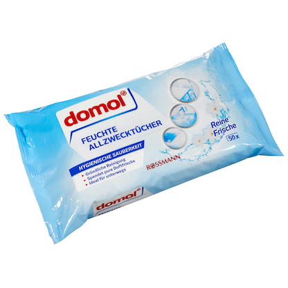 Artikelbild 2 für domol feuchte Allzweck-Reinigungstücher HYGIENISCHE SAUBERKEIT 1-lagig weiß, 50 Tücher, Artikelnummer 489704
