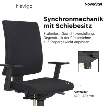 Artikelbild 9 für Nowy Styl Bürostuhl Navigo Stoff schwarz, Gestell chrom, Artikelnummer 615507