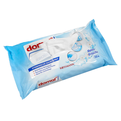 Artikelbild für domol feuchte Allzweck-Reinigungstücher HYGIENISCHE SAUBERKEIT 1-lagig weiß, 50 Tücher, Artikelnummer 489704