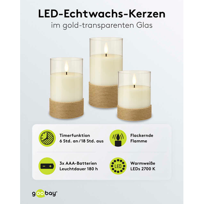Artikelbild 4 für goobay LED-Kerzen weiß, braun, 3 St., Artikelnummer 725497
